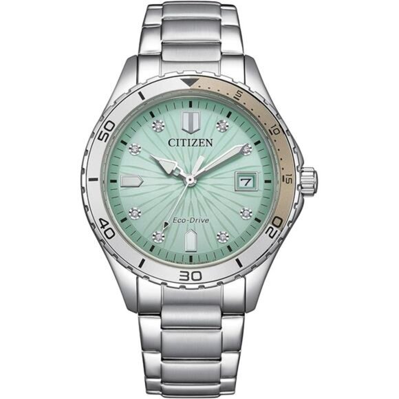 Women\'s Eco-Drive Crystal Weekender Sport Casual, Silver-Tone Stainless